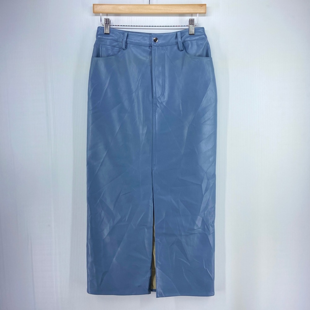 Wayf Roberta Blue Faux Vegan Leather Midi Skirt Womens XS